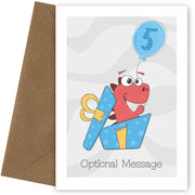 Personalised Cute 5th Birthday Card - Dinosaur with Present