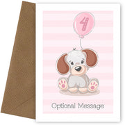 Puppy 4th Birthday Card for Girls