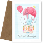 Personalised Cute 10th Birthday Card - Rabbit in a Hot Air Balloon