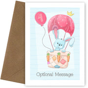 Personalised Cute 4th Birthday Card - Rabbit in a Hot Air Balloon