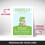 What can be personalised on this 5th birthday cards for sister