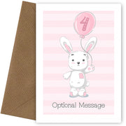 Rabbit 4th Birthday Card for Girls