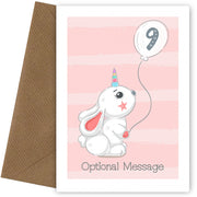 Personalised Cute 9th Birthday Card - Rabbit Unicorn