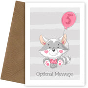 Personalised Cute 5th Birthday Card - Raccoon
