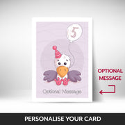 What can be personalised on this 5th birthday cards for girls
