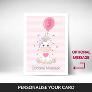 What can be personalised on this birthday card 3 year old girl