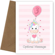 Unicorn 3rd Birthday Card for 3 Year Old Girl