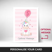 What can be personalised on this birthday card 5 year old girl