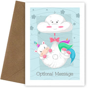 Personalised New Baby or Birthday Card - Cute Unicorn Baby Delivery