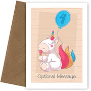 Personalised Cute 4th Birthday Card - Unicorn Eating Ice-Cream