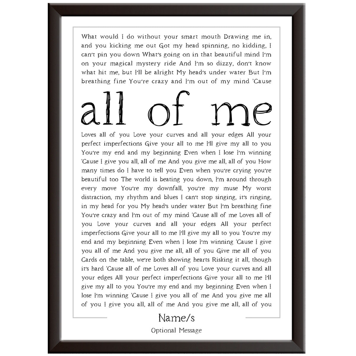 Boxed Song Lyrics Print