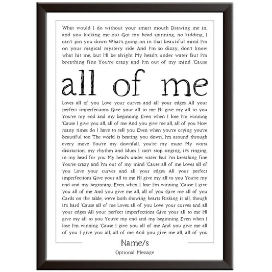 Personalised Boxed Song Lyrics Print