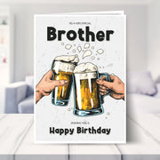 brother birthday card shown in a living room