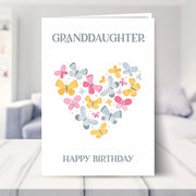 birthday card for granddaughter shown in a living room