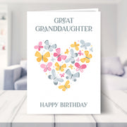 great granddaughter card shown in a living room