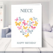 birthday card for niece shown in a living room