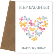 Step Daughter Birthday Card - Butterfly Heart