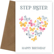 Step Sister Birthday Card - Butterfly Heart