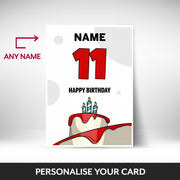 What can be personalised on this 11th birthday card for him