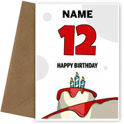 Happy 12th Birthday Card - Bold Birthday Cake Design