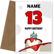 Happy 13th Birthday Card - Bold Birthday Cake Design