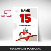 What can be personalised on this 15th birthday card for him