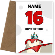 Happy 16th Birthday Card - Bold Birthday Cake Design