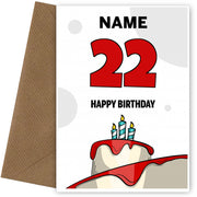 Happy 22nd Birthday Card - Bold Birthday Cake Design