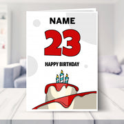 happy 23rd birthday card shown in a living room