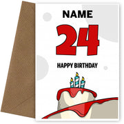 Happy 24th Birthday Card - Bold Birthday Cake Design