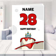 happy 28th birthday card shown in a living room