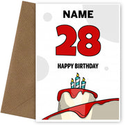 Happy 28th Birthday Card - Bold Birthday Cake Design