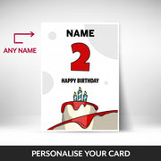 What can be personalised on this 2nd birthday card for him