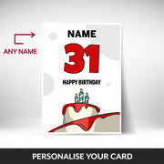What can be personalised on this 31st birthday card for him