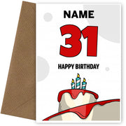 Happy 31st Birthday Card - Bold Birthday Cake Design