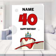 happy 40th birthday card shown in a living room