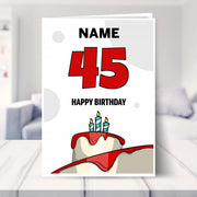 happy 45th birthday card shown in a living room