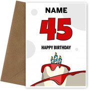 Happy 45th Birthday Card - Bold Birthday Cake Design