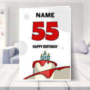 happy 55th birthday card shown in a living room