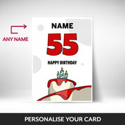 What can be personalised on this 55th birthday card for him