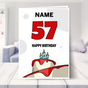 happy 57th birthday card shown in a living room