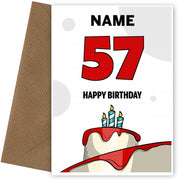 Happy 57th Birthday Card - Bold Birthday Cake Design