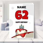 happy 62nd birthday card shown in a living room