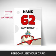 What can be personalised on this 62nd birthday card for him