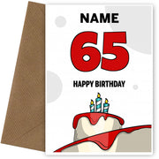 Happy 65th Birthday Card - Bold Birthday Cake Design