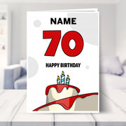 happy 70th birthday card shown in a living room