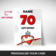 What can be personalised on this 70th birthday card for him