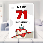 happy 71st birthday card shown in a living room