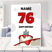 happy 76th birthday card shown in a living room