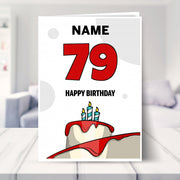 happy 79th birthday card shown in a living room